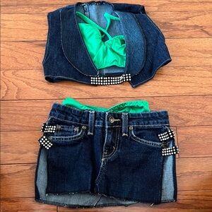Kids Denim Dance Costume with Green Accents